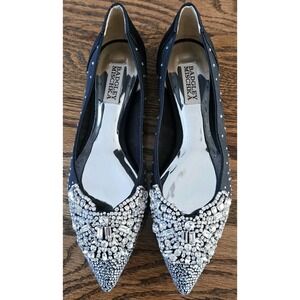 Badgley Mischka Gigi Black Crystal Mesh Pointed Toe Evening Flats - Size 7